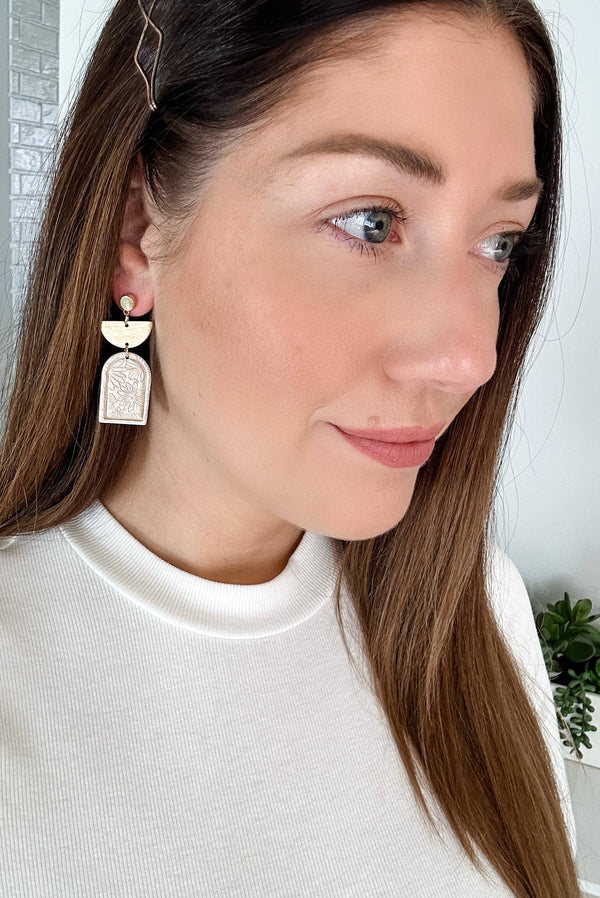 Beige Floral Texture Clay Earrings