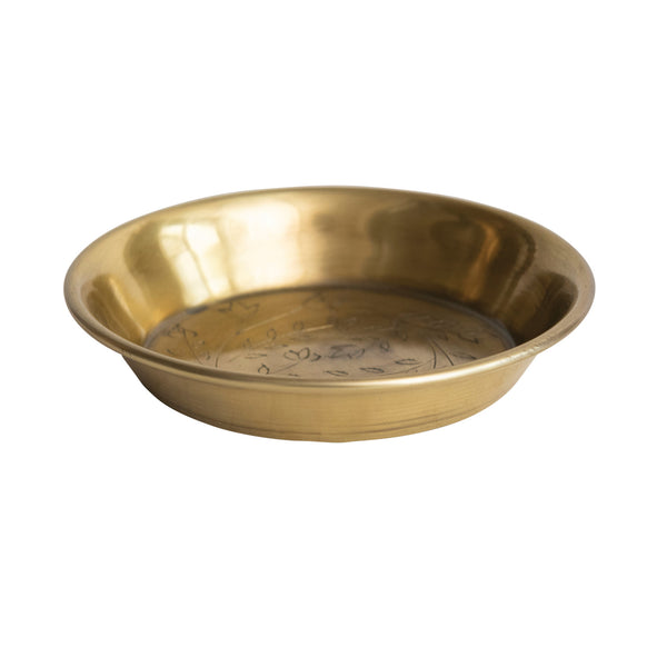 Brass Dish with Etched Floral Design