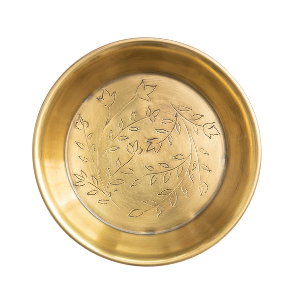 Brass Dish with Etched Floral Design
