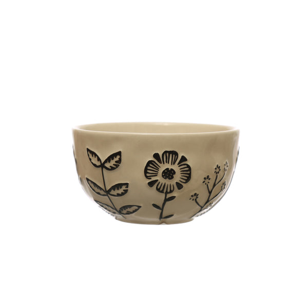 Stoneware Floral Bowl