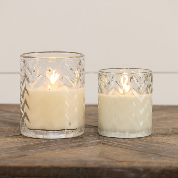 Chevron Flameless Glass Candle, Two Sizes