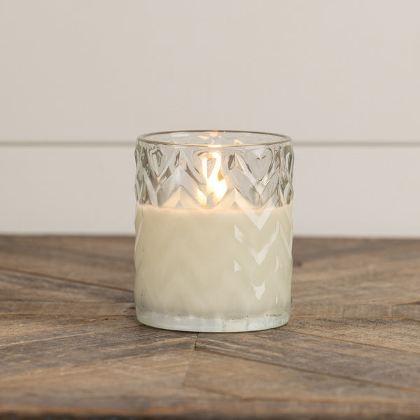 Chevron Flameless Glass Candle, Two Sizes