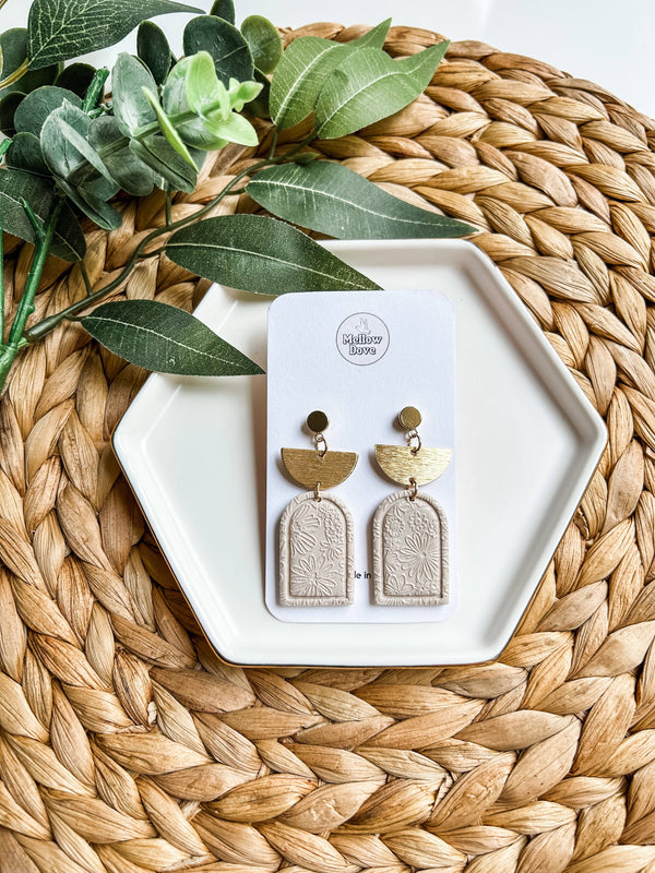 Beige Floral Texture Clay Earrings
