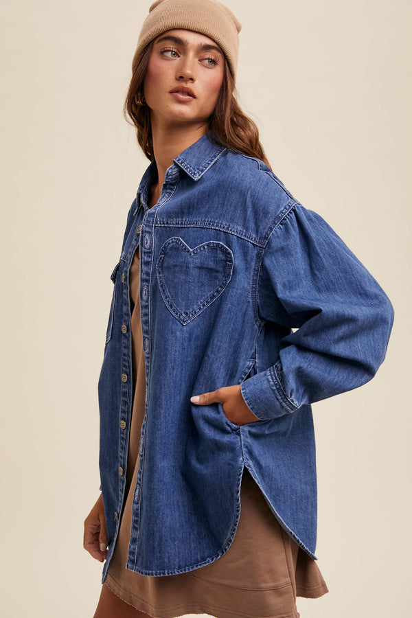 Heart Oversized Denim Shirt
