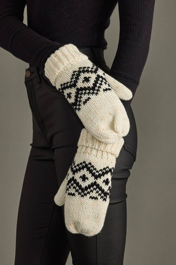 Cream & Speckled Patterned Mittens