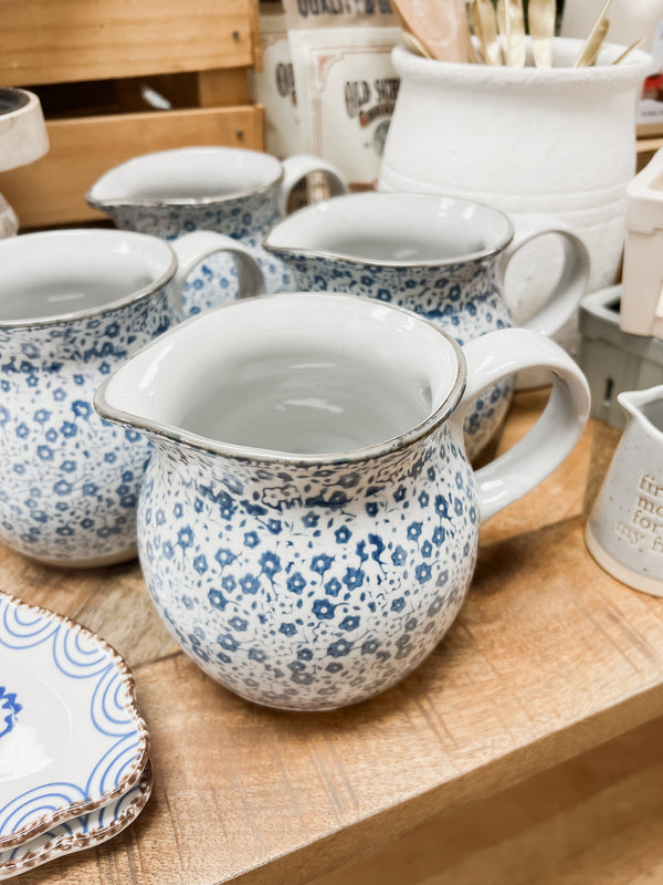 Blue Floral Stoneware Pitcher