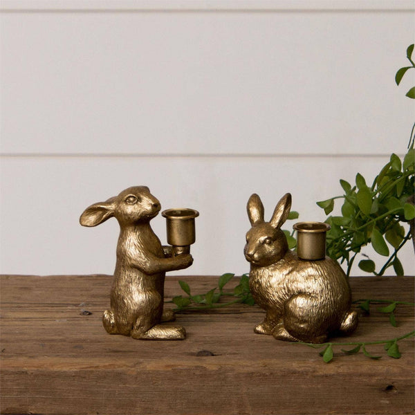 Gold Bunny Tapered Candle Holders