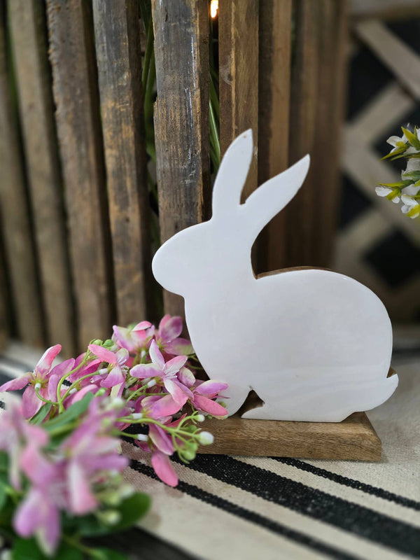 White Enamel Wooden Bunny