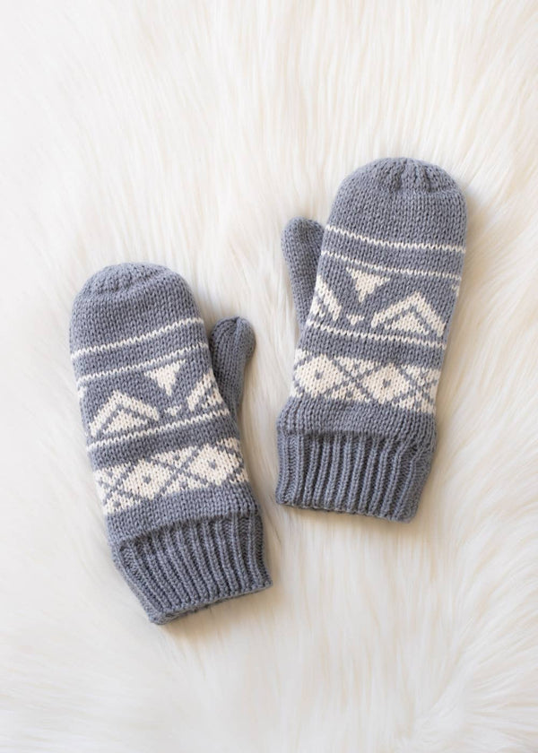 Gray & Cream Patterned Mittens