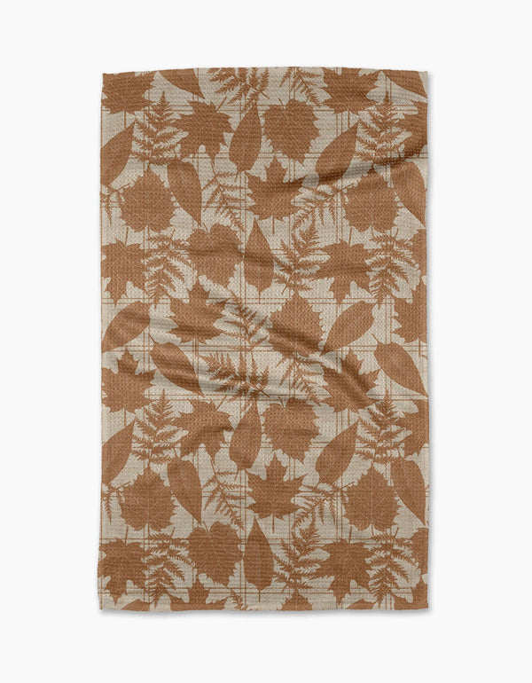 Autumnal Leaves Gold Geometry Tea Towel