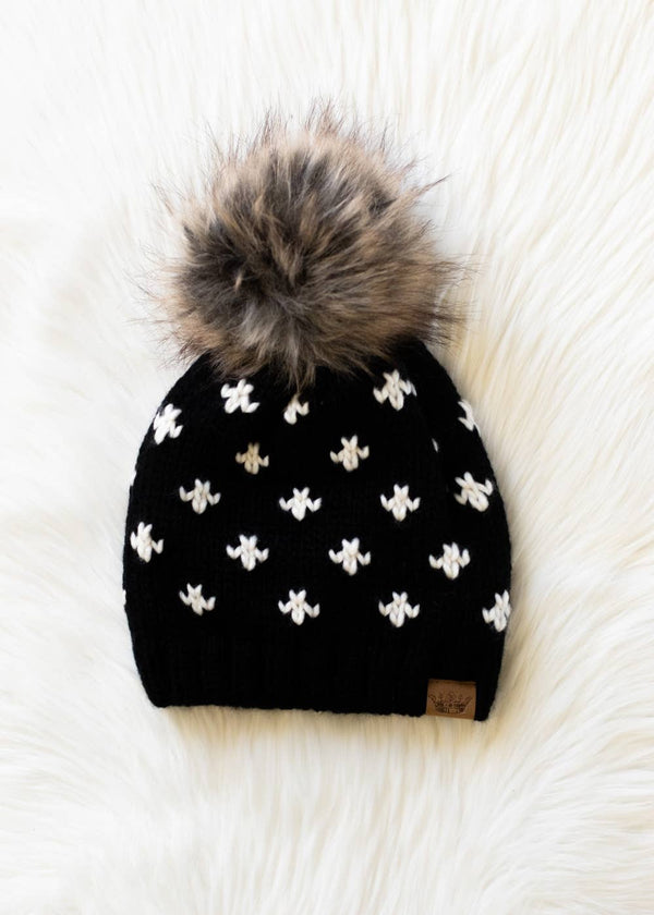 Black Fleur-De-Lis Pom Hat