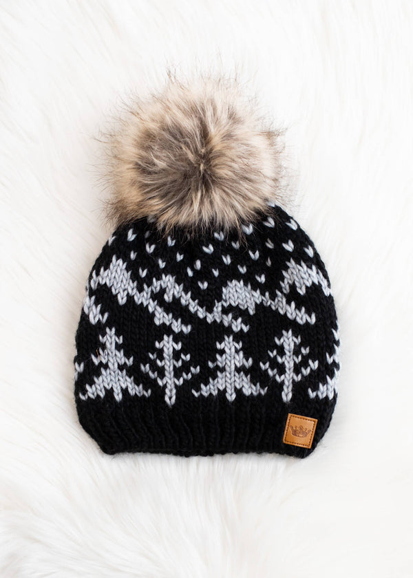 Black w/ Grey Winter Pattern Pom Hat
