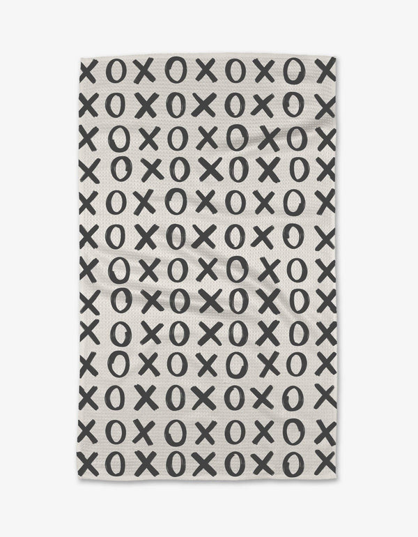 Hug and Kiss White Geometry Tea Towel