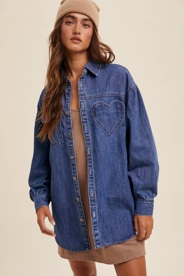 Heart Oversized Denim Shirt