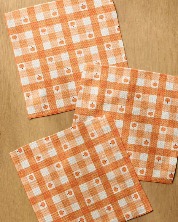 Pumpkin Check Dishcloth Set