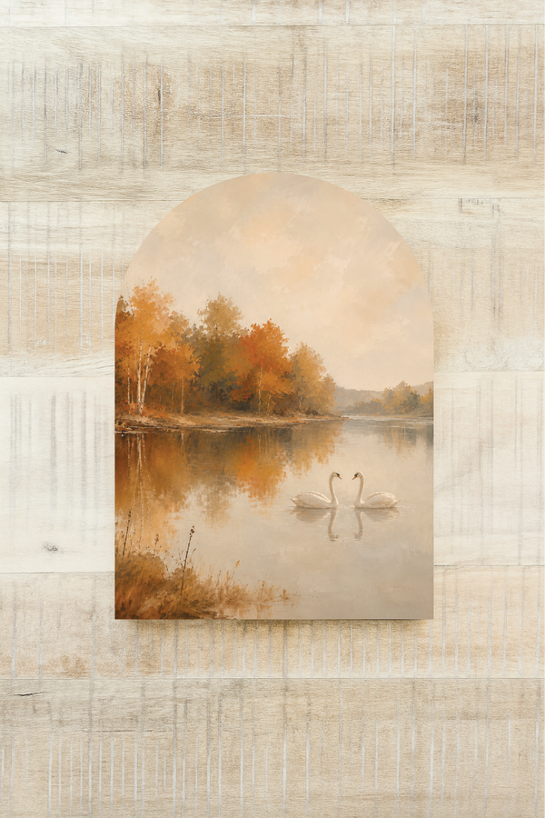 Autumn Lakeside Swans, Framed Arch