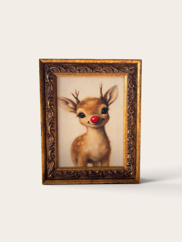 Baby Rudolph: Antique Gold Frame Wall Art