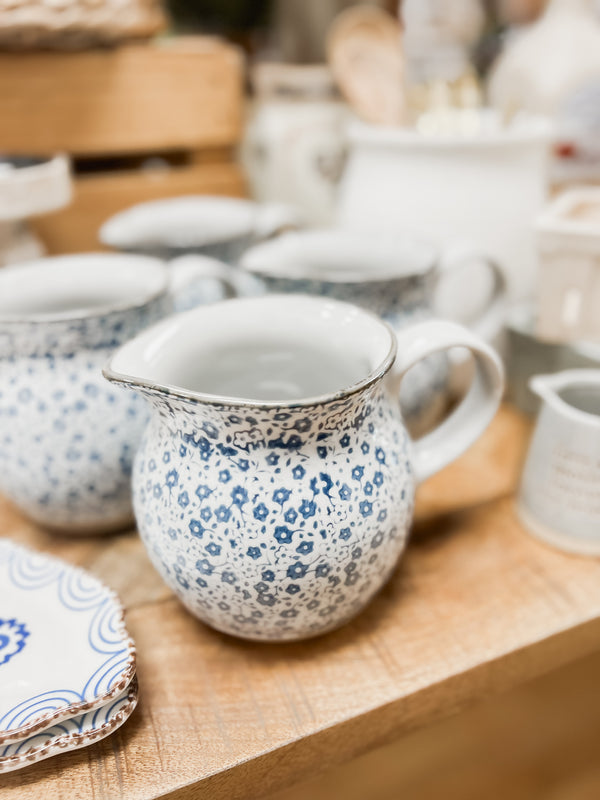 Blue Floral Stoneware Pitcher