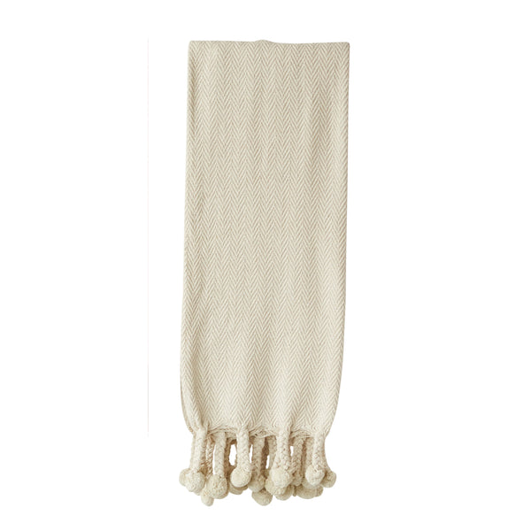 Cotton Throw with Braided Pom Pom Tassels