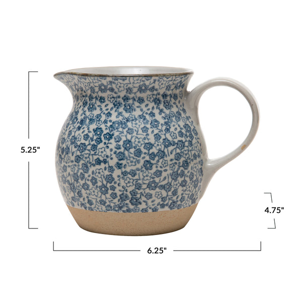 Blue Floral Stoneware Pitcher