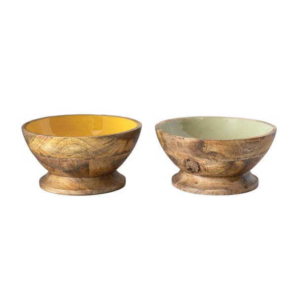 Enameled Mango Wood Footed Bowl