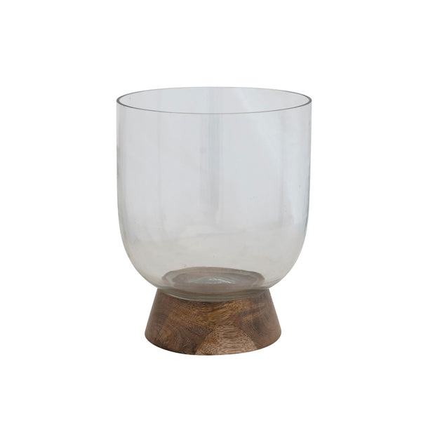 Glass & Mango Wood Footed Vase