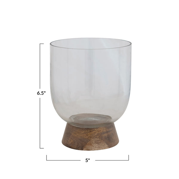 Glass & Mango Wood Footed Vase