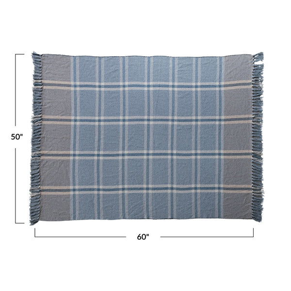 Blue Woven Plaid Throw