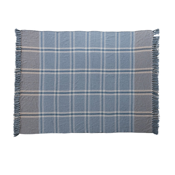 Blue Woven Plaid Throw