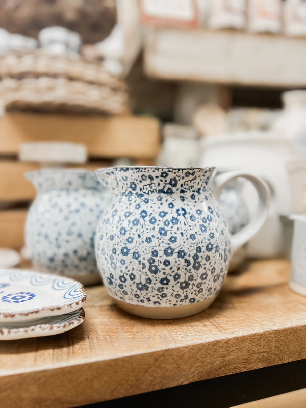 Blue Floral Stoneware Pitcher