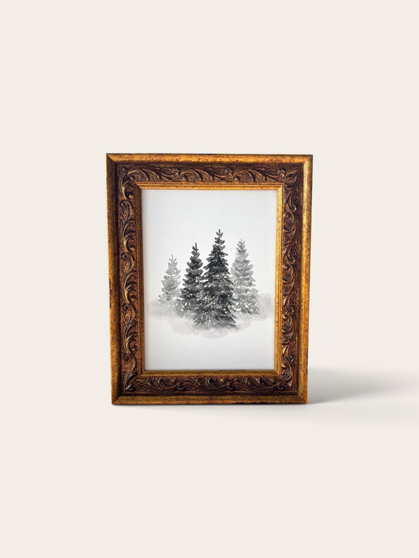 Winter Tree Watercolor: Antique Gold Frame Wall Art