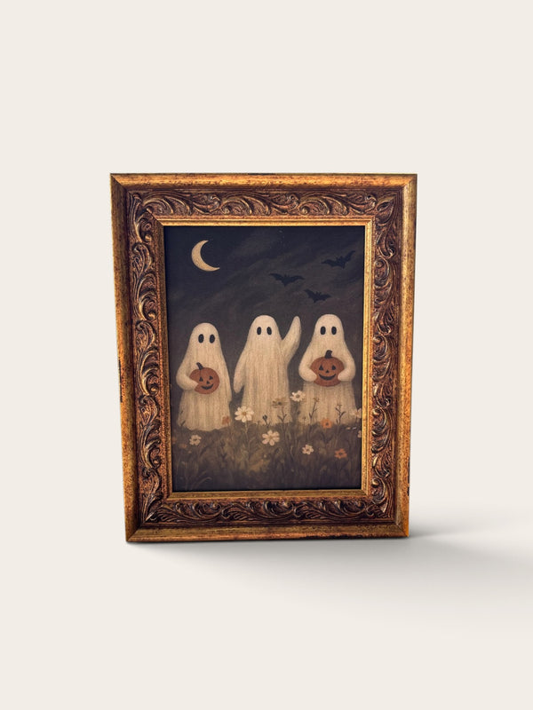 Ghost Flower Field | Halloween Antique Gold Frame