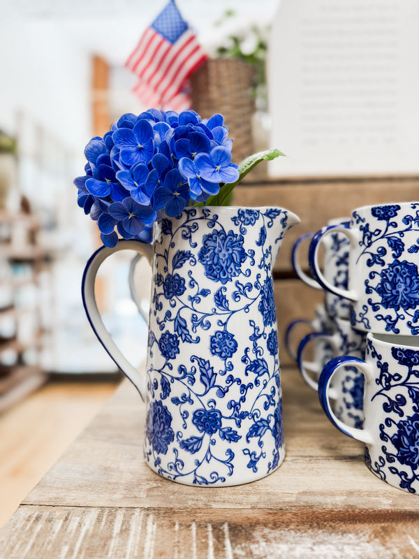 Blue Floral Pattern Pitcher