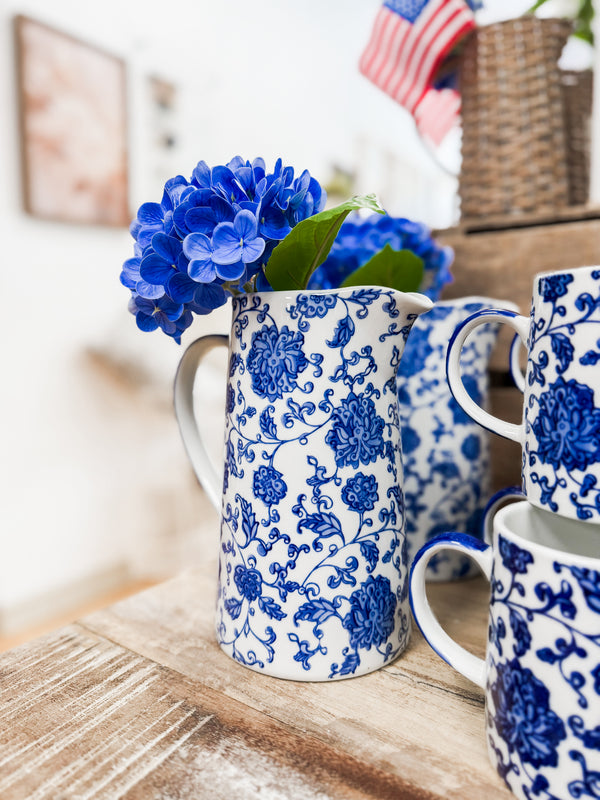 Blue Floral Pattern Pitcher