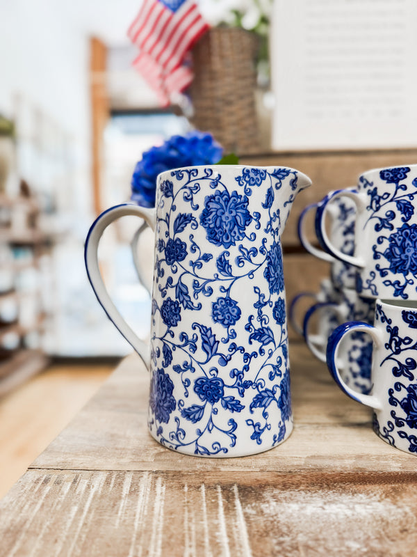 Blue Floral Pattern Pitcher