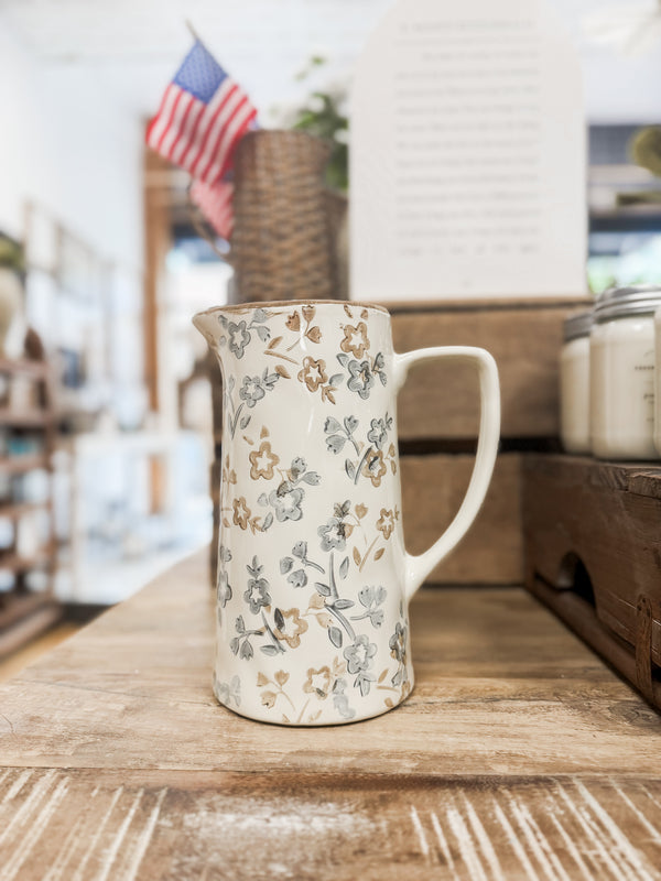 Beige and Blue Floral Pitcher