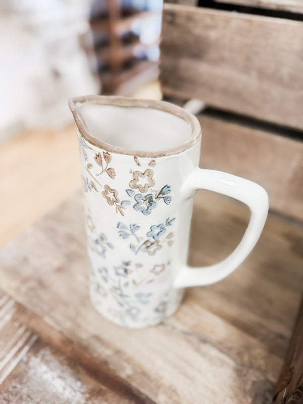 Beige and Blue Floral Pitcher