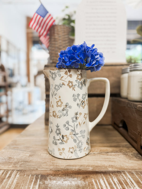 Beige and Blue Floral Pitcher
