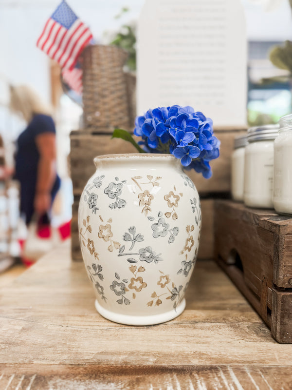Beige and Blue Floral Vase