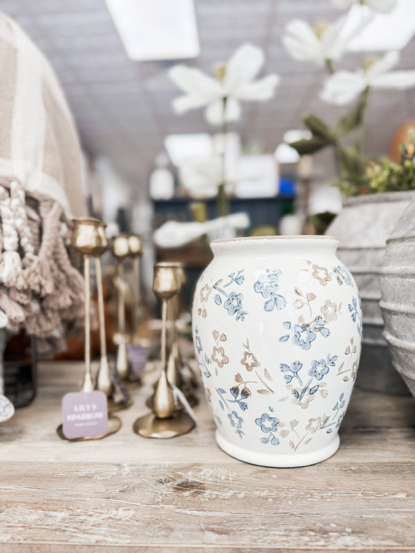 Beige and Blue Floral Vase