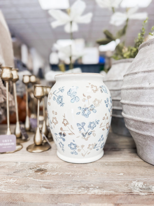 Beige and Blue Floral Vase
