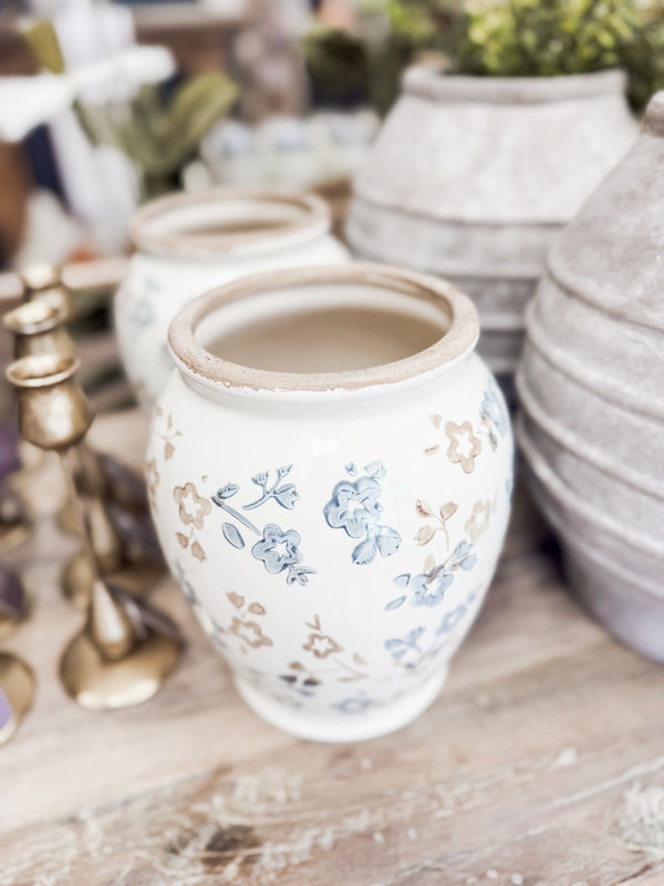 Beige and Blue Floral Vase