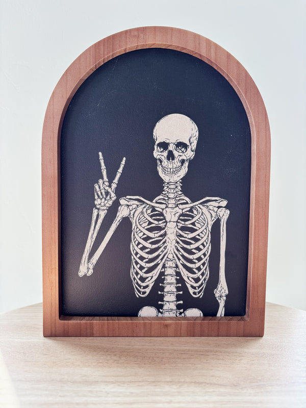 Skeleton with Peace Sign, Framed Arch