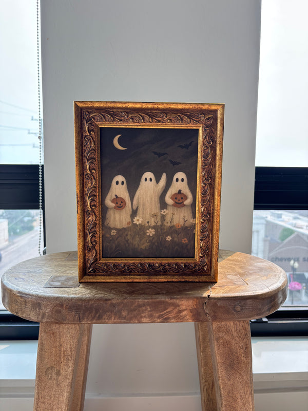 Ghost Flower Field | Halloween Antique Gold Frame