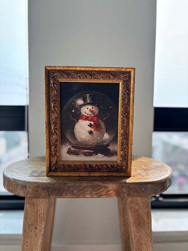 Snowman Snowglobe: Antique Gold Frame Wall Art