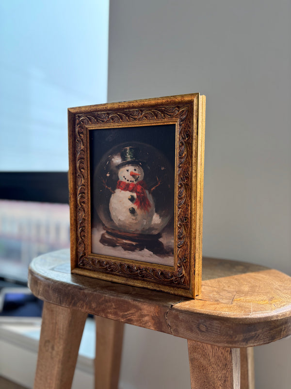 Snowman Snowglobe: Antique Gold Frame Wall Art
