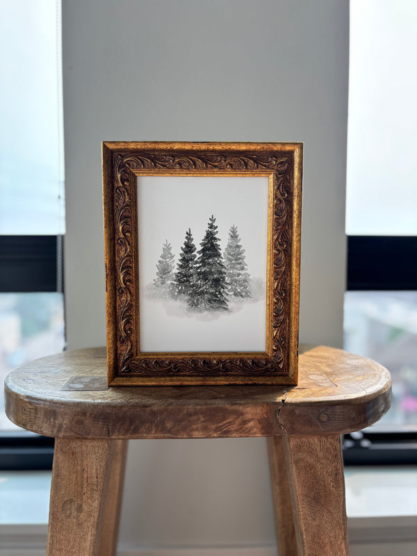 Winter Tree Watercolor: Antique Gold Frame Wall Art