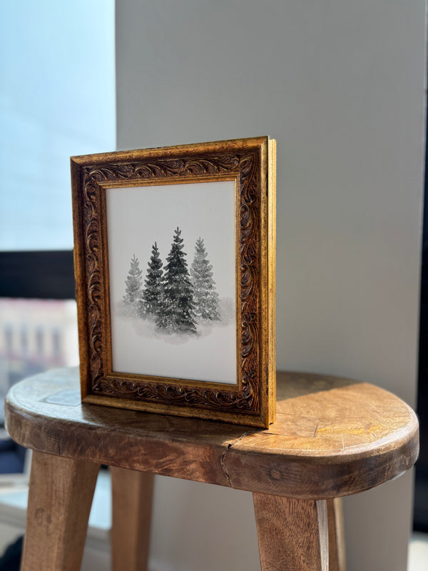 Winter Tree Watercolor: Antique Gold Frame Wall Art