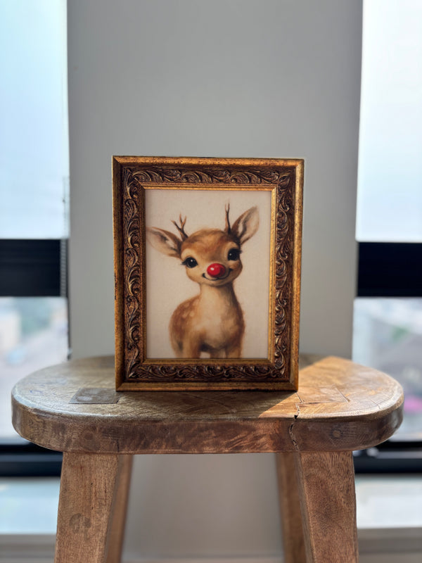 Baby Rudolph: Antique Gold Frame Wall Art