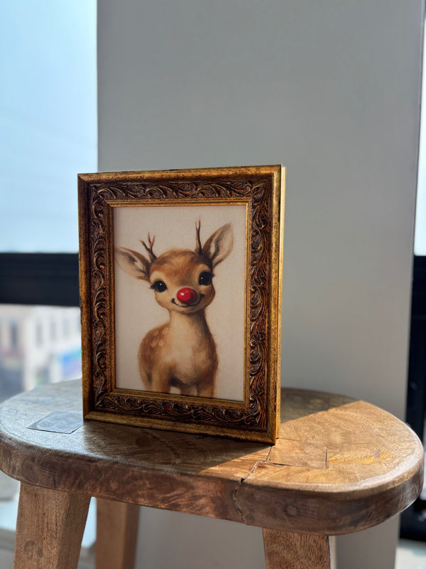 Baby Rudolph: Antique Gold Frame Wall Art